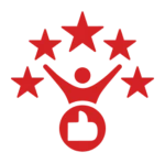 Red figure with stars and padlock symbol.