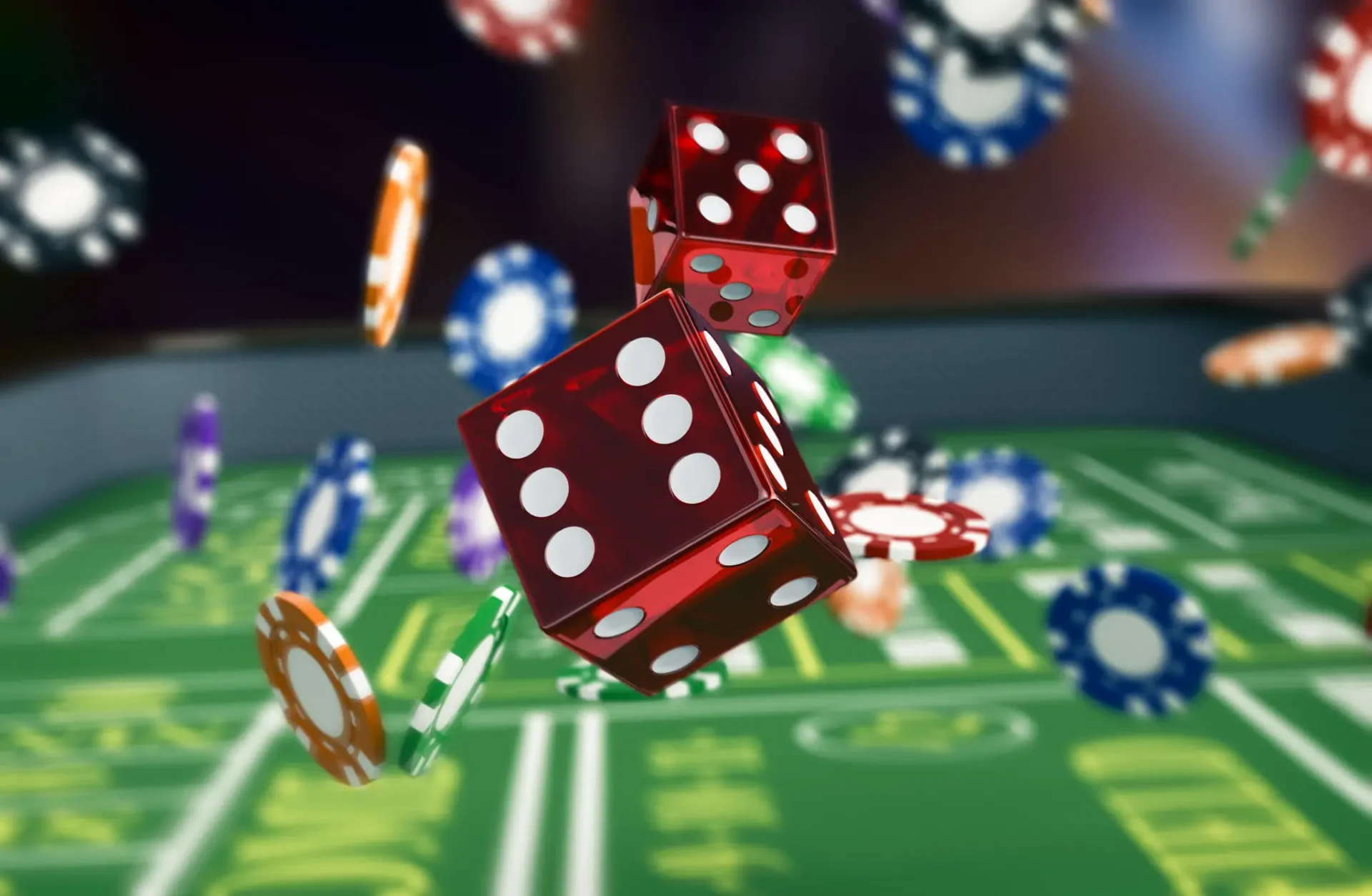 Gambling scene with dice and chips