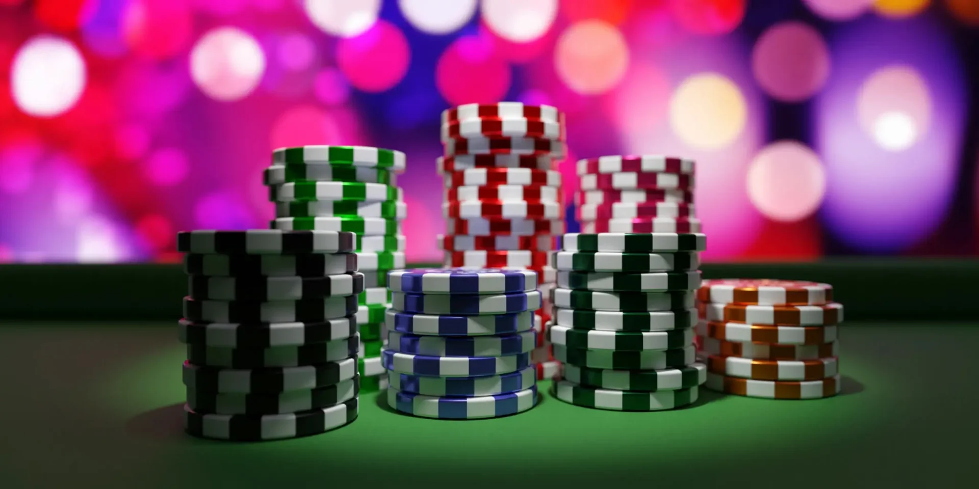 Stacks of casino chips, colorful background
